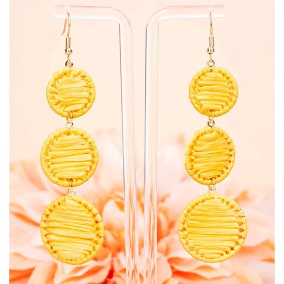 No. 3 Jewelry - Earrings. Yellow Woven Raffia. Pierced. NWT.